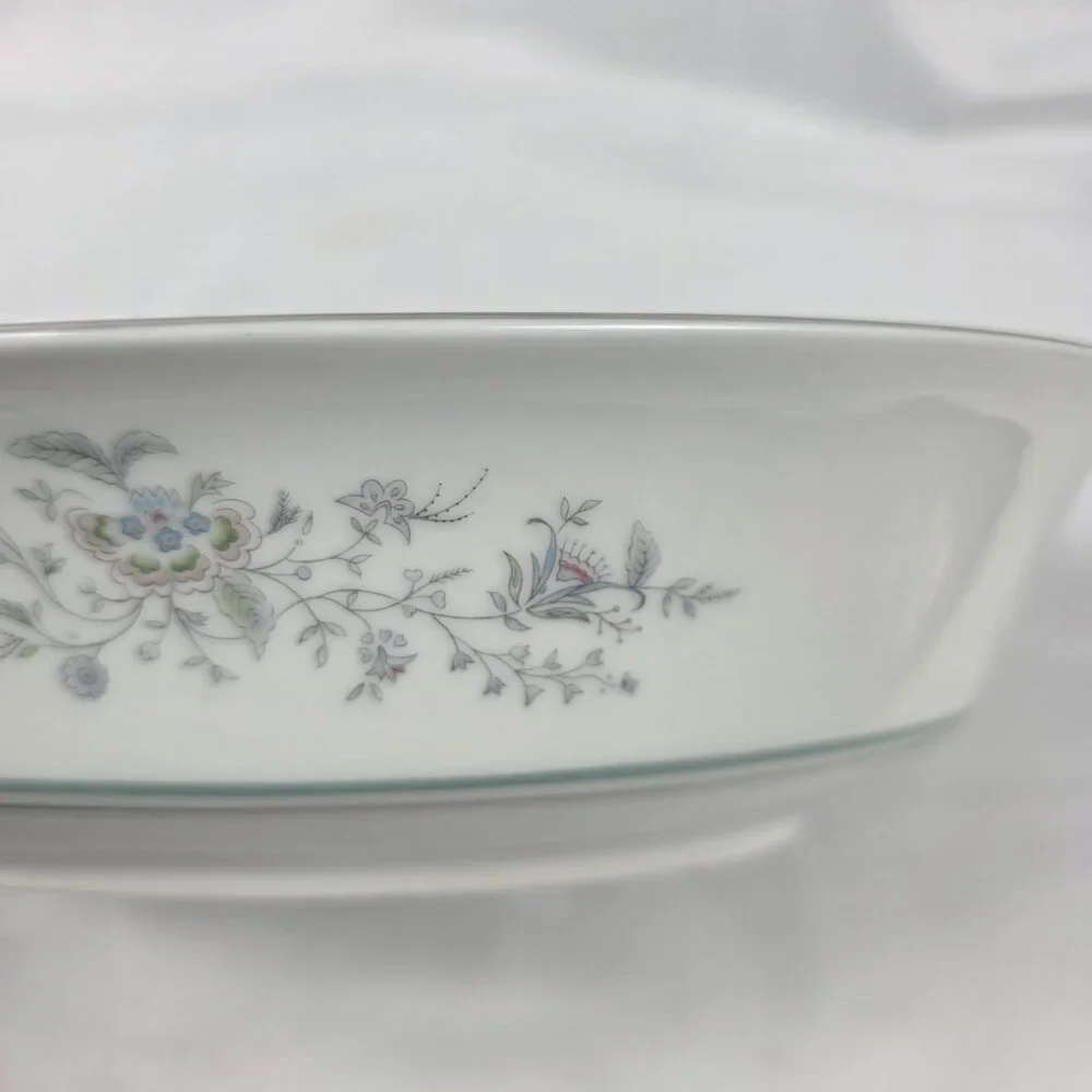 Oxford China Spring 10 Inch Oval Serving Bowl Multicolor Floral Rim Aqua Band